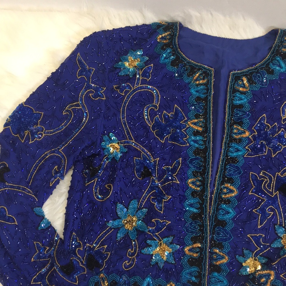 Vintage Royal Blue Beaded Jacket - Picture 2 of 7